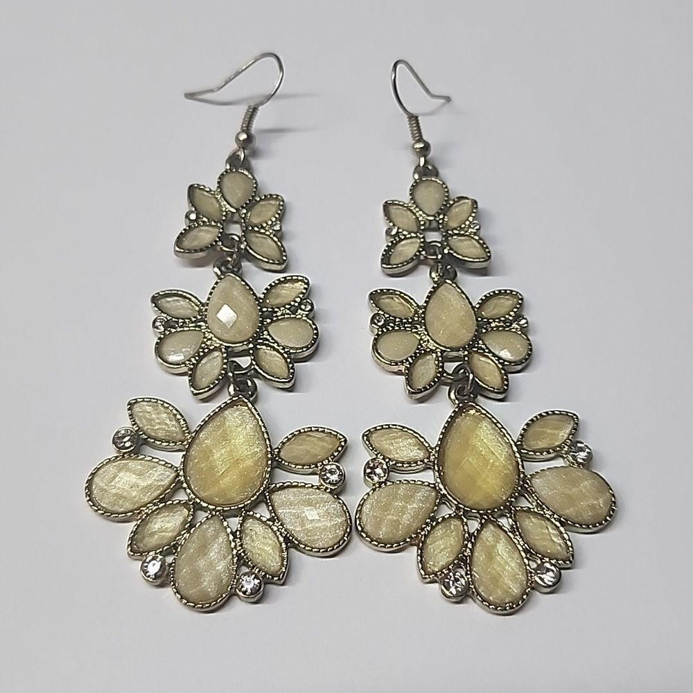 Womens Pale Yellow Crystal Earrings Statement Jewelry Piece